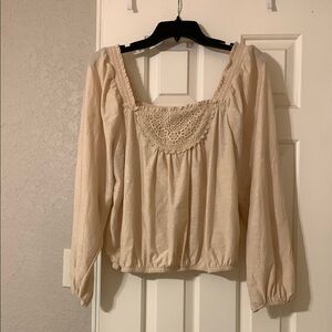 Cream Smocked Blouse with Bib Collar